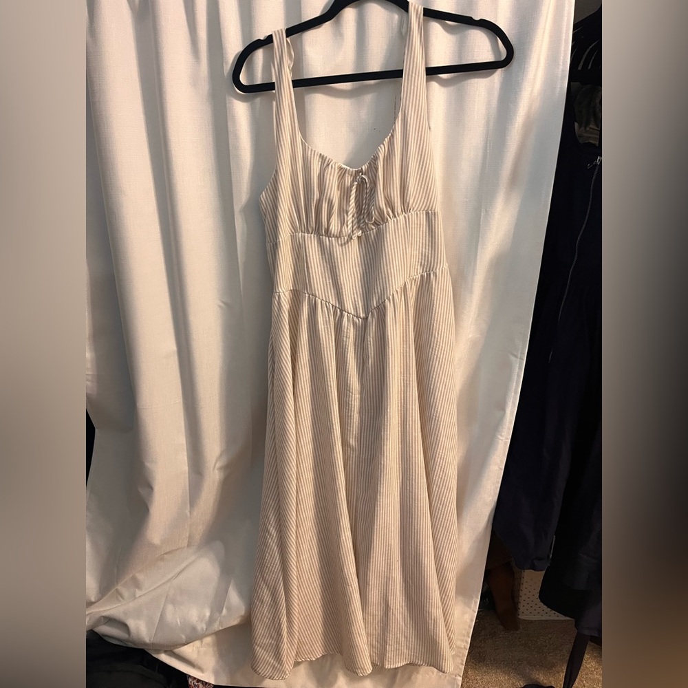 Red Jacket Cream Striped peasant corset Dress L NWT